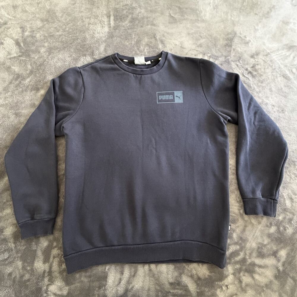 PUMA Fleece Sweatshirt Dark Blue Crew Neck Pullover Long Sleeve Men's Size M